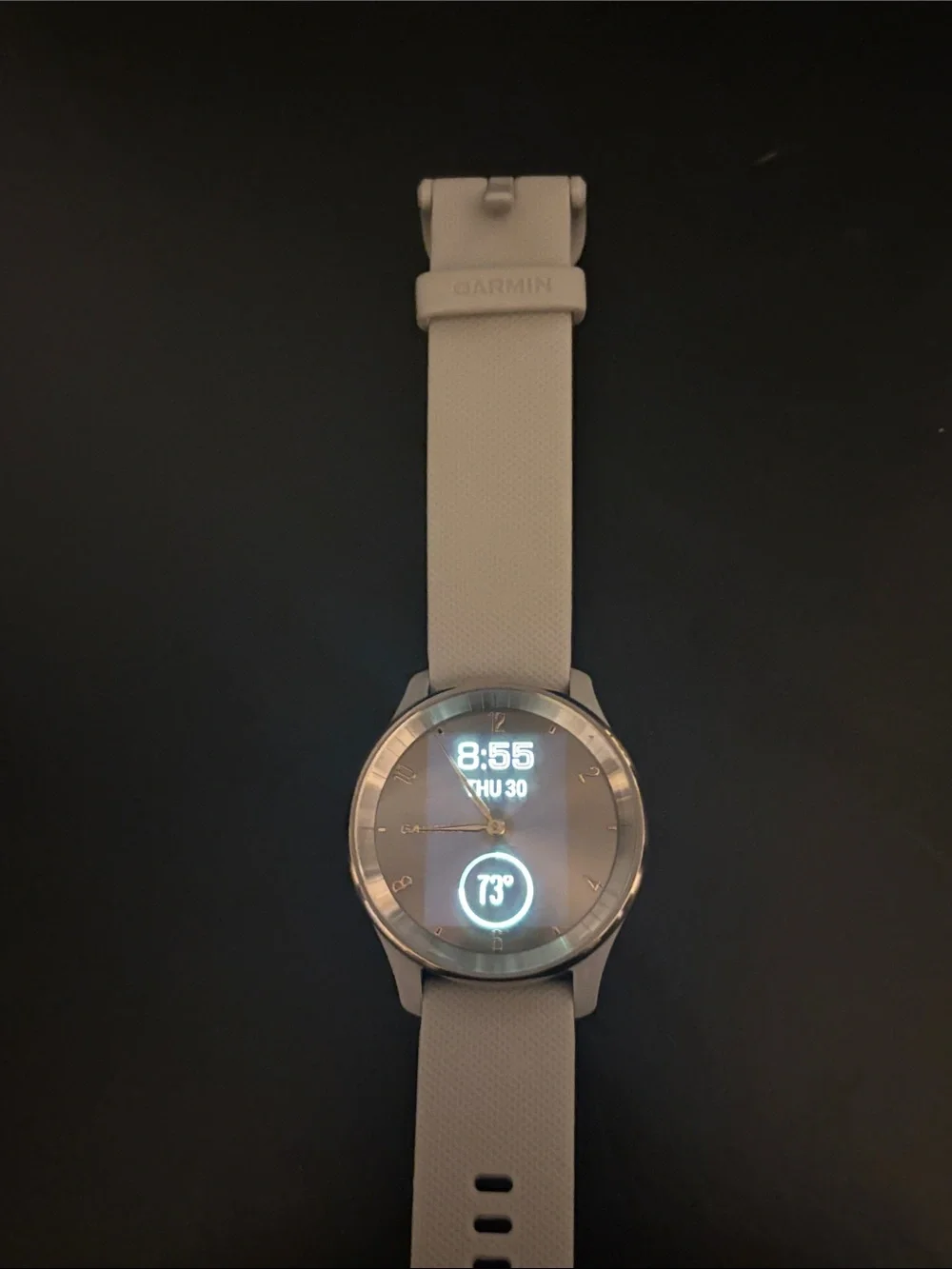 garmin vivomove Hybrid Smartwatch - White Band Silver Case
